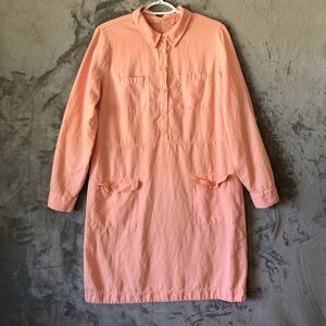 Soft Surroundings Kiran Shirtdress Size M Peach Roll Tab Sleeves Collared Preppy